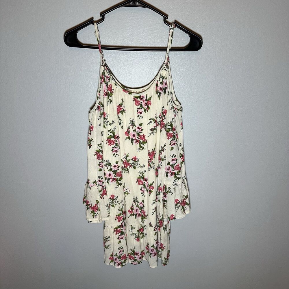 Altar’d State Floral Bell Sleeve Mini Dress Small Cold Shoulder Pink Off White